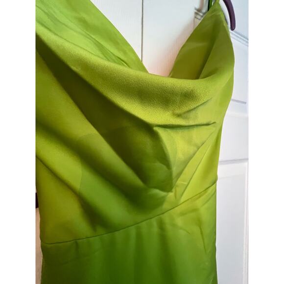 Abby Paris Sz 6 Cowl Neck Corset Back Neon Green Long Gown w/ Ruched Side‎ NEW! - Picture 4 of 7